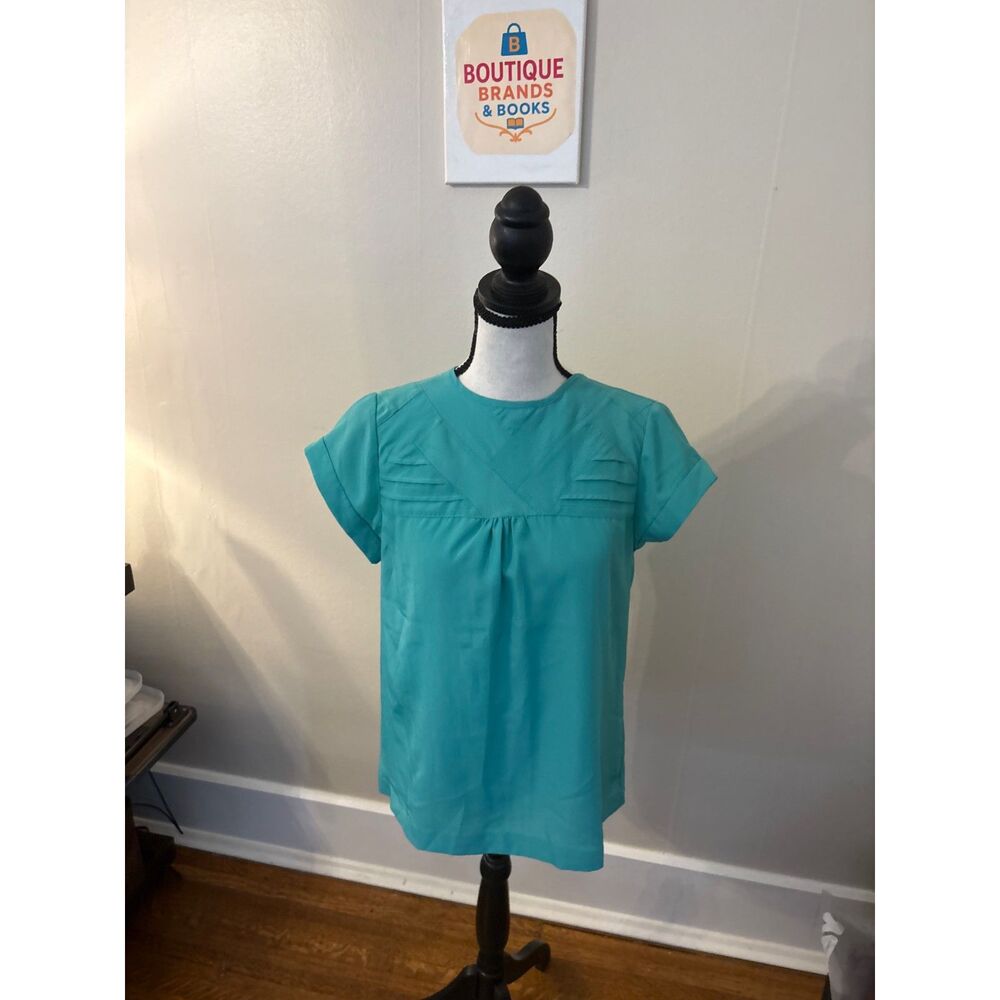 J.Crew Turquoise Pleated Bib Short-Sleeve Blouse Women’s XS